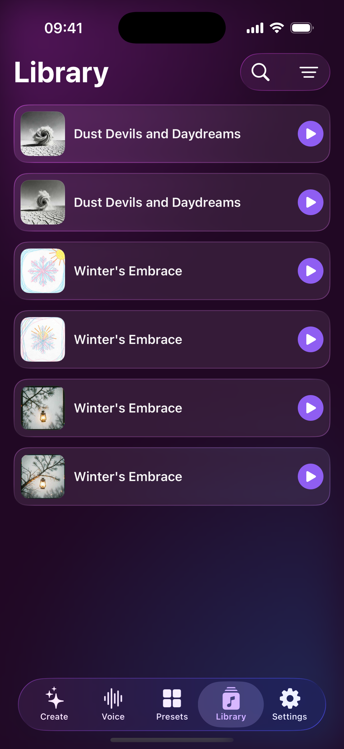 Library of generated songs ready to play